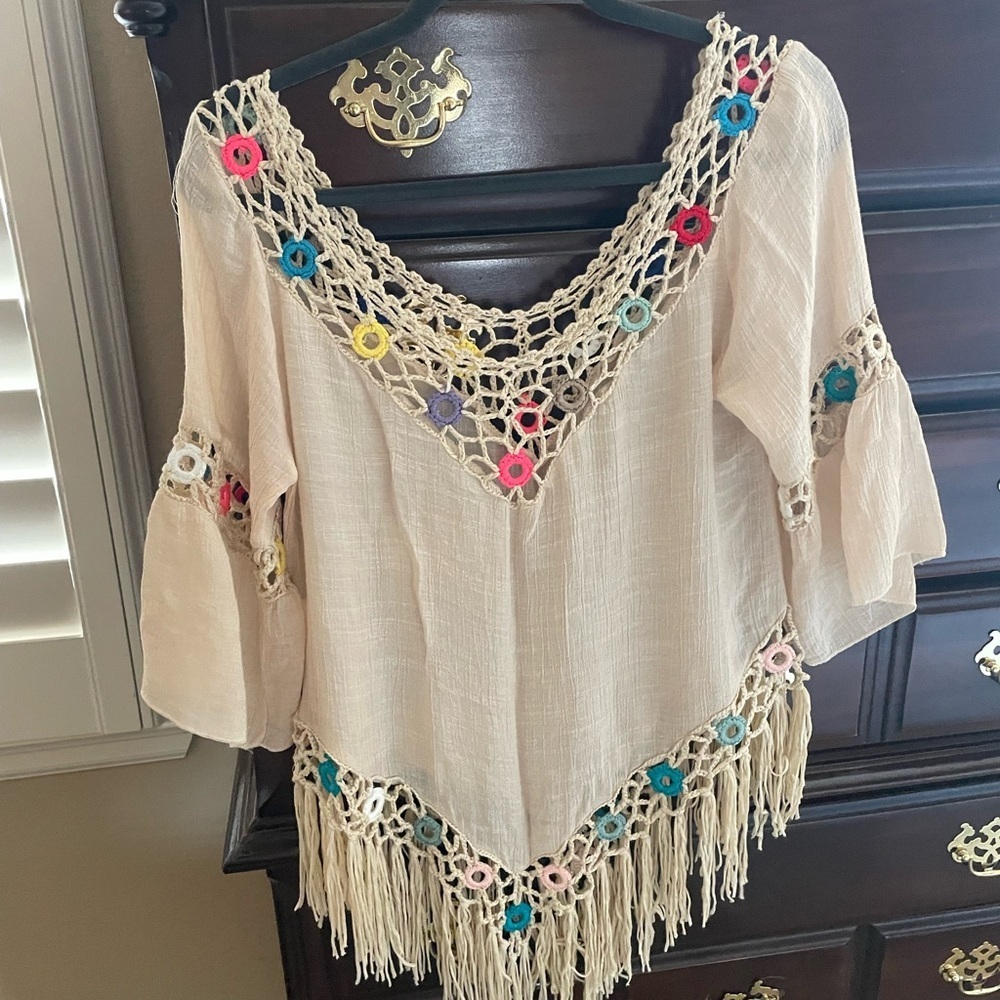 Boho Crochet Fringe Top summer‎ beach cover up or top - Picture 4 of 4